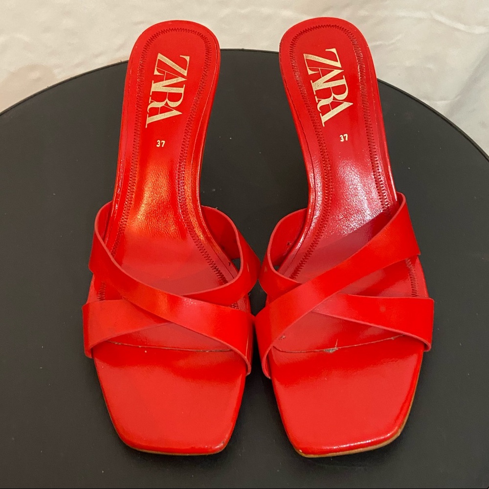 Zara red kitten heels size 7
